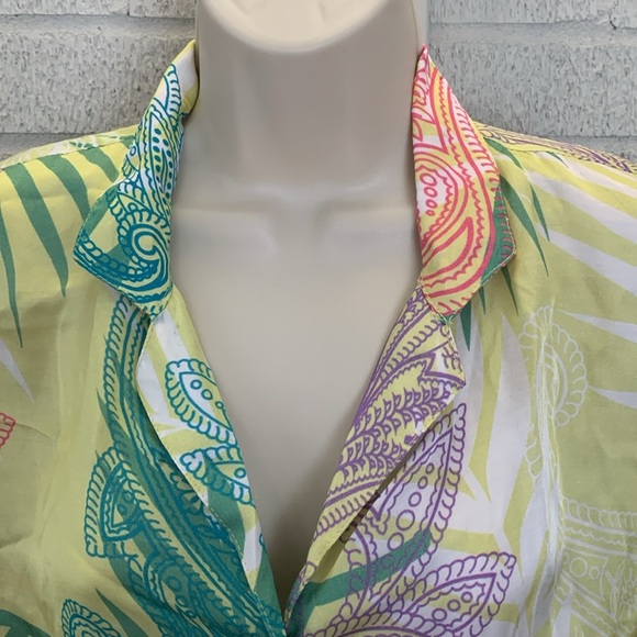 Maude Vivante Noelle Button Up Womens L Collared Camp Shirt Short Sleeve Print - Picture 3 of 13